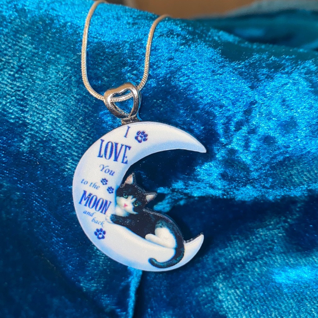 I Love You To The Moon And Back!! Black Kitten Laying On A Moon 18 Inch Ss Rope!